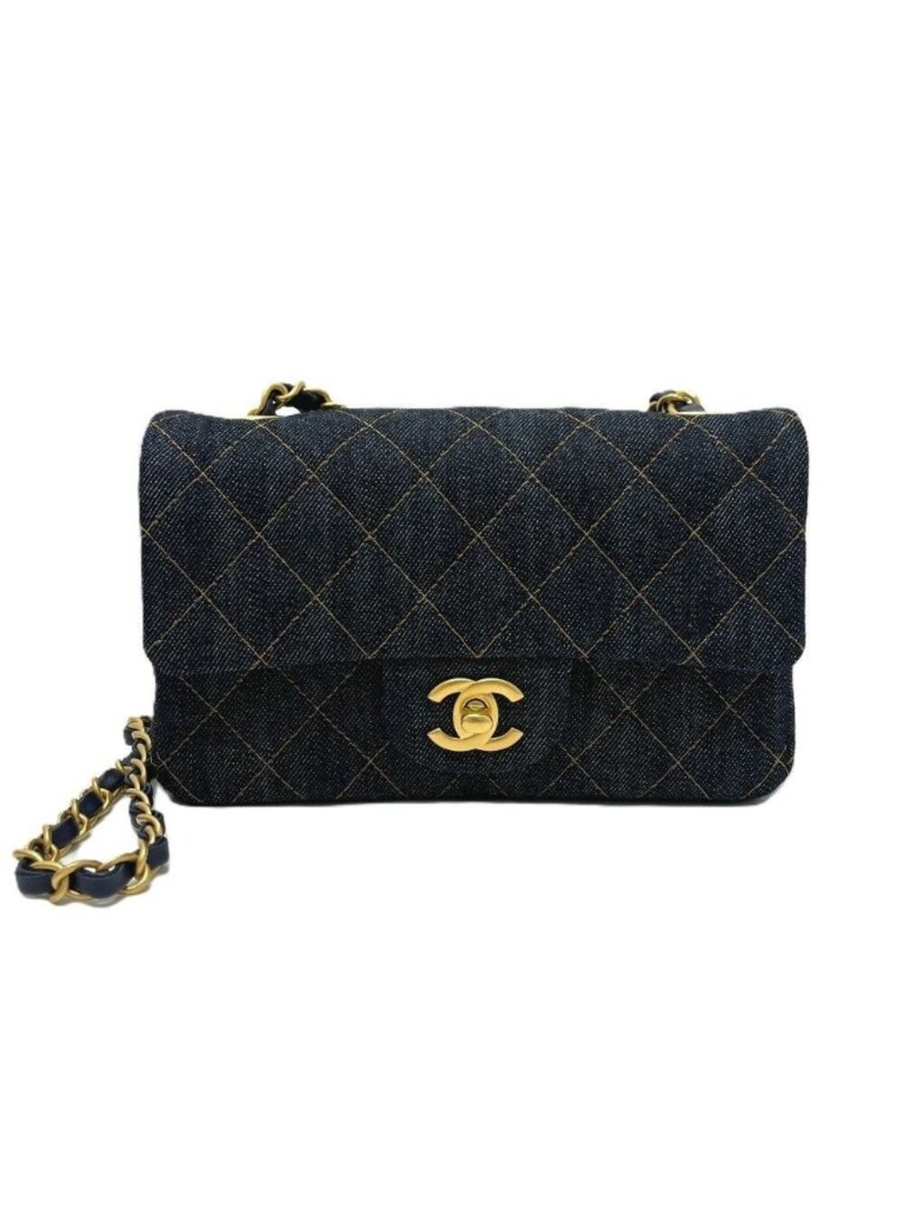 Chanel Shoulder Bag Quilted Mini 20 Denim Indigo Blue